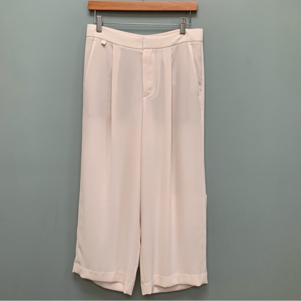 Vince High Waist Cropped Wide Leg Pleat Front Pants in Ivory 6